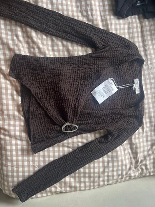 Pull&Bear Top Marrón Anudado Hebilla XS