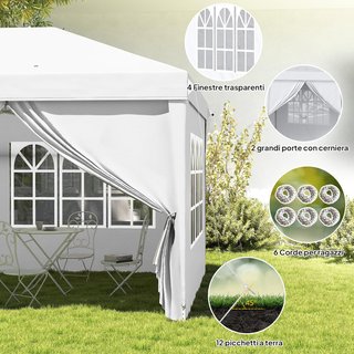 Gazebo Pieghevole 6x3 m Pop Up con 4 Finestre e Pa