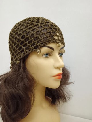 Cuffia a rete verde oliva con perle