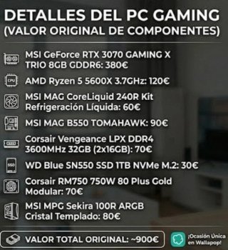 PC Gaming | RTX 3070 | Ryzen 5600X | SSD 1TB NVMe