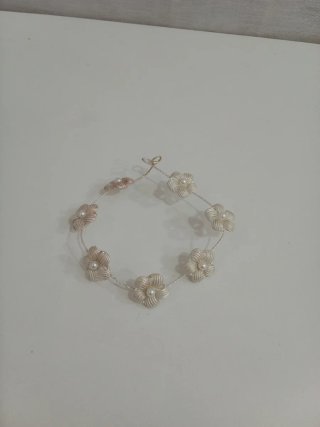 Tocado flores y perlas comunión/novia plata