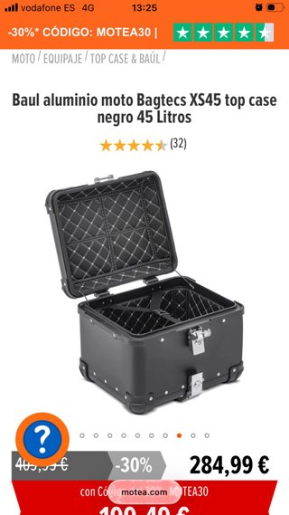 Baúl para moto negro con interior acolchado