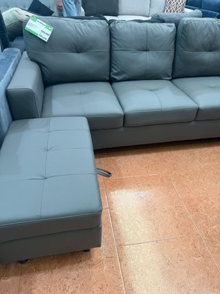 Sofá Rinconera Familiar Piel Sintética Gris