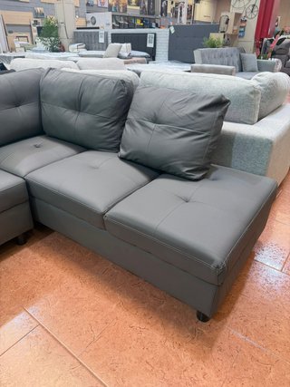 Sofá Rinconera Familiar Piel Sintética Gris