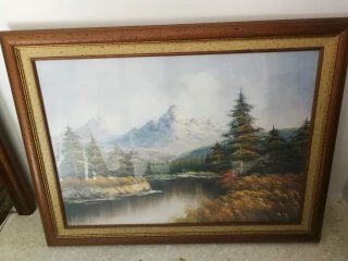 Cuadro paisaje marco madera
