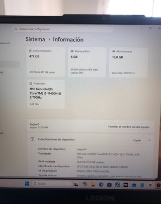 Portátil Lenovo Legion 5 15ITH6H Negro
