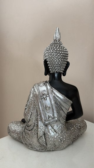 Figura Buda Zen Sentado Plata Negra