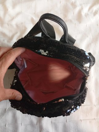 Mochila lentejuelas gatitos negra multicolor