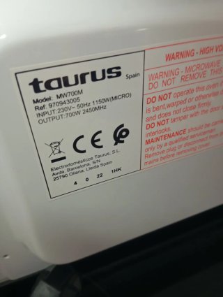 Microondas Taurus sin grill