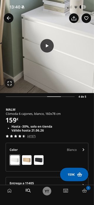 Cómoda Malm 6 cajones blanca