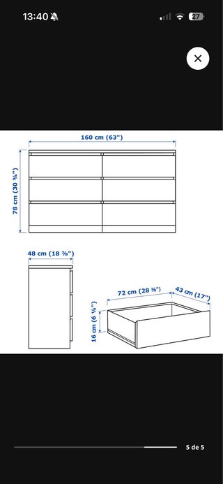 Cómoda Malm 6 cajones blanca