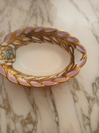 Bandeja/Jabonera Porcelana Dorada Floral,4 fotos