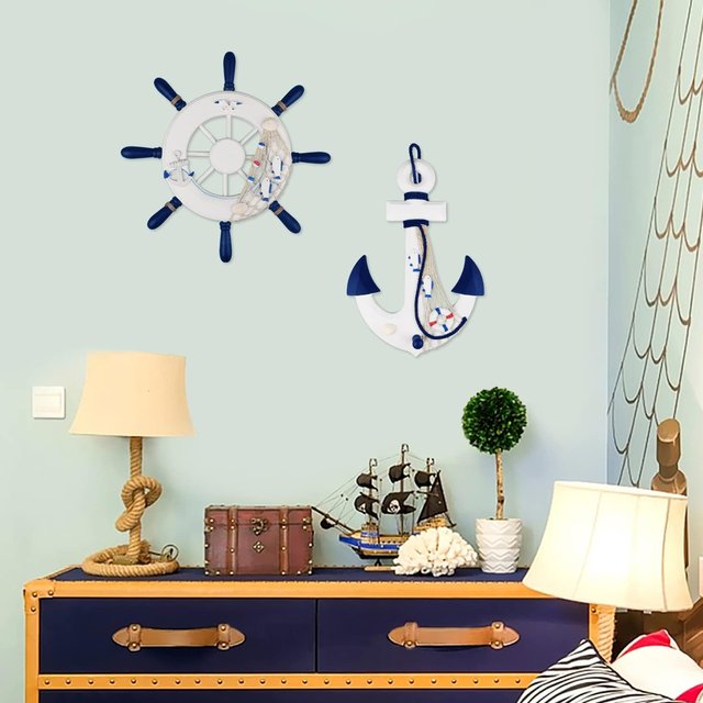 Pack 2 Decoración Náutica: Rueda y Ancla