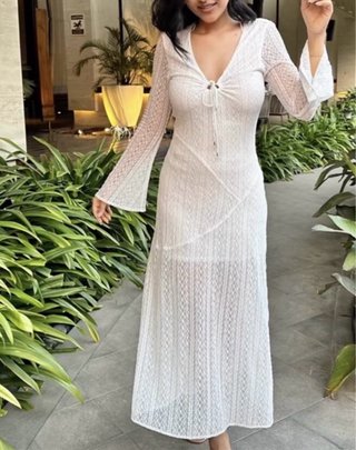 Vestito lungo pizzo bianco Zara S