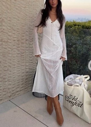 Vestito lungo pizzo bianco Zara S