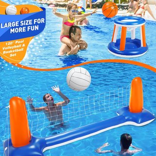 Voleibol Piscina Inflable con Red y Aros