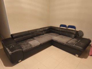 Sofá Chaise Longue Negro y Gris, cama de 135 cm