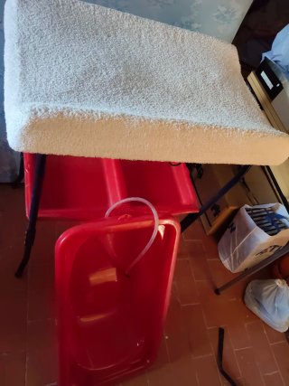 Bañera bebé roja con toalla