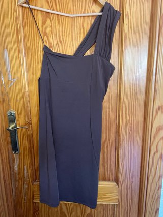 Vestido fiesta asimétrico marrón T44