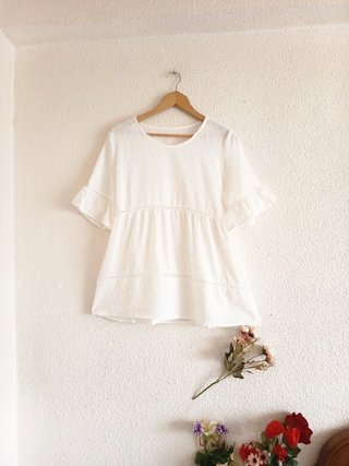 Blusa Blanca Elegante con Guipur Talla L