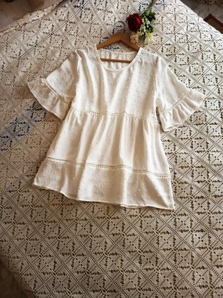 Blusa Blanca Elegante con Guipur Talla L