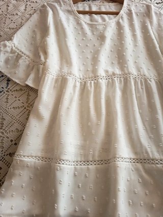 Blusa Blanca Elegante con Guipur Talla L