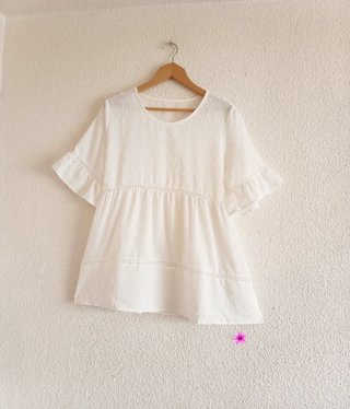 Blusa Blanca Elegante con Guipur Talla L