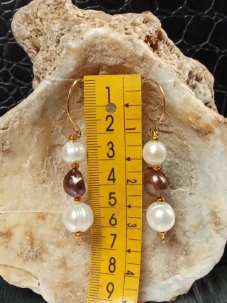 Pendientes Perlas Barrocas ChocolateOro agua dulce