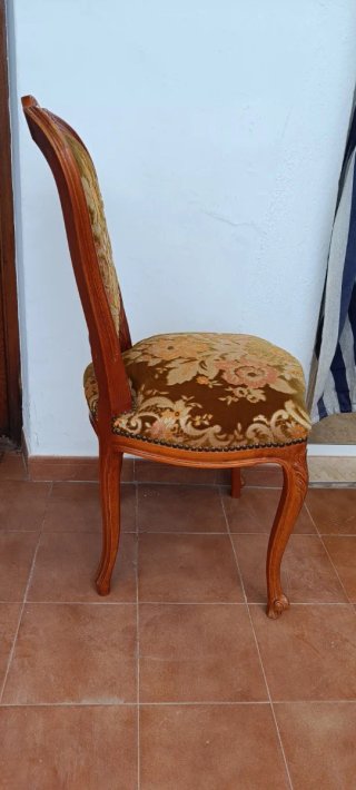 6 Sillas Estilo Luis XV Terciopelo y Madera