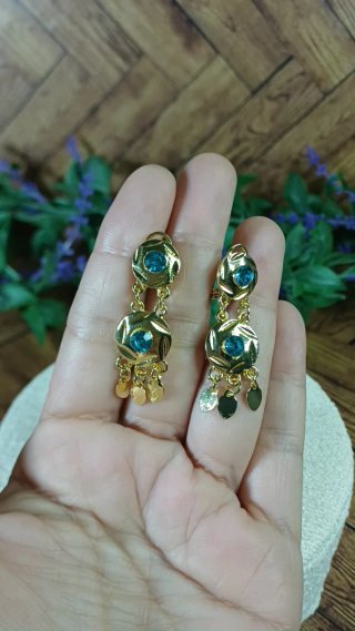 Pendientes Vintage Chapado Oro 18k Agua Marina