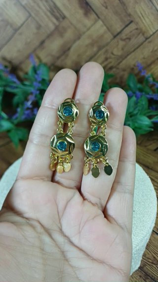 Pendientes Vintage Chapado Oro 18k Agua Marina