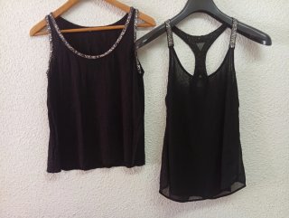 2 Blusas Negras con Tirantes Plateados Talla M y S