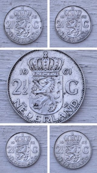 5 Monedas Plata P. Bajos 2 1/2 Gulden