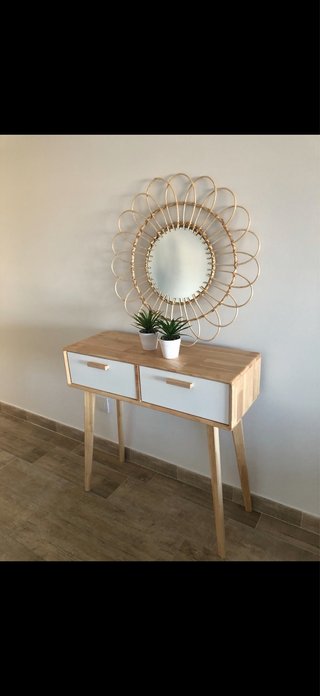 Mueble recibidor y espejo ratán