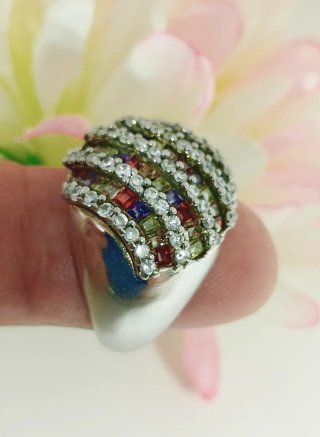 Anillo Plata 925 Circonitas Baguette Multicolor