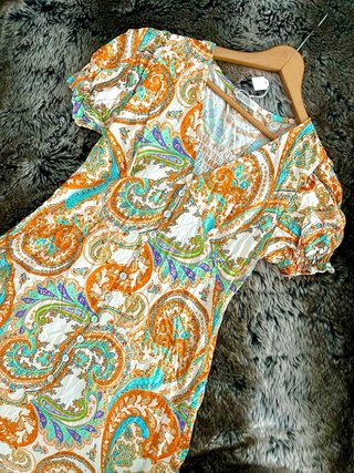 Vestido paisley naranja y turquesa