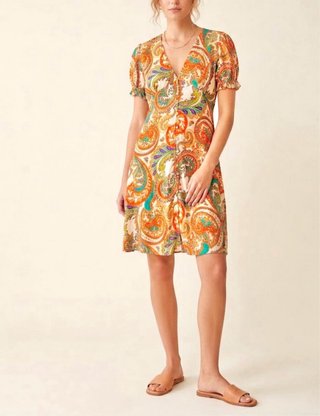 Vestido paisley naranja y turquesa