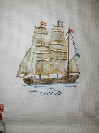 Tapiz Bordado a Mano Barcos Clásicos Punto Cruz