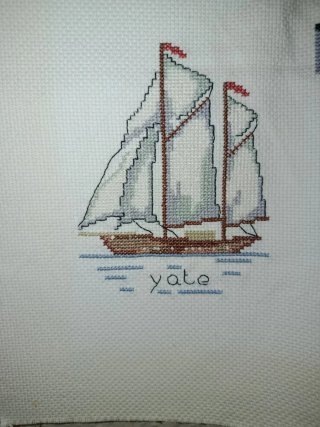 Tapiz Bordado a Mano Barcos Clásicos Punto Cruz