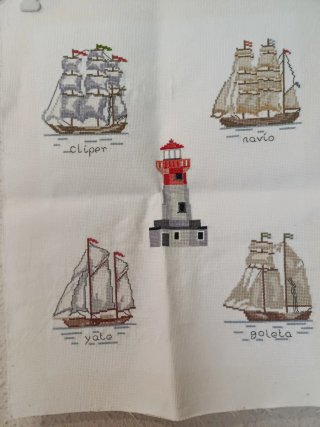 Tapiz Bordado a Mano Barcos Clásicos Punto Cruz