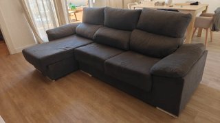 Sofá Chaise Longue Gris Tela con Arcón
