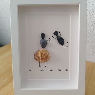 Cuadro Pebble Art Madre e Hijo Artesanal