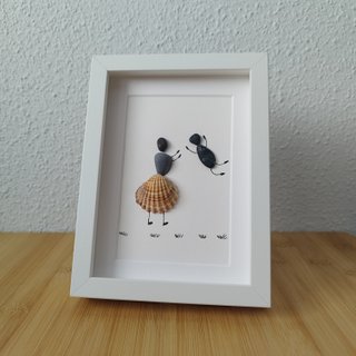 Cuadro Pebble Art Madre e Hijo Artesanal