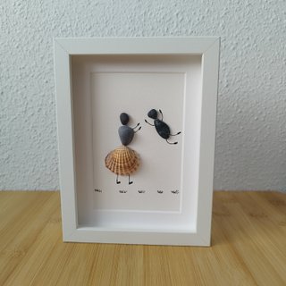 Cuadro Pebble Art Madre e Hijo Artesanal