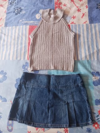 Conjunto Falda Vaquera y Top Plateado