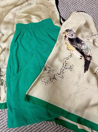 Blusa estilo asiático + falda con bolsillos * M