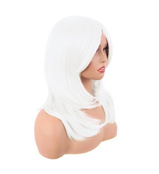 Peluca Larga Blanca Lisa con Flequillo, Cosplay