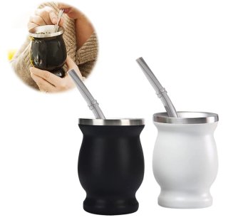 Mate acero inoxidable COLOR NEGRO  con bombilla