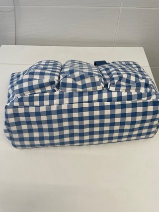 Bolsa de playa cuadros azul y blanco con bolsillos
