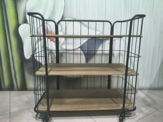 Carrito auxiliar 3 estantes madera y metal